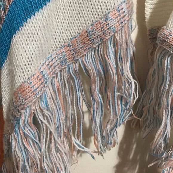 Say What? Open Front Boho Blue and White Striped Knit Cardigan Vest S - Picture 4 of 8